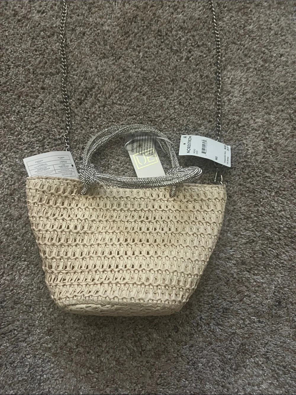 Urban expressions Woven Straw Crossbody Bag with Chain Strap - Beige